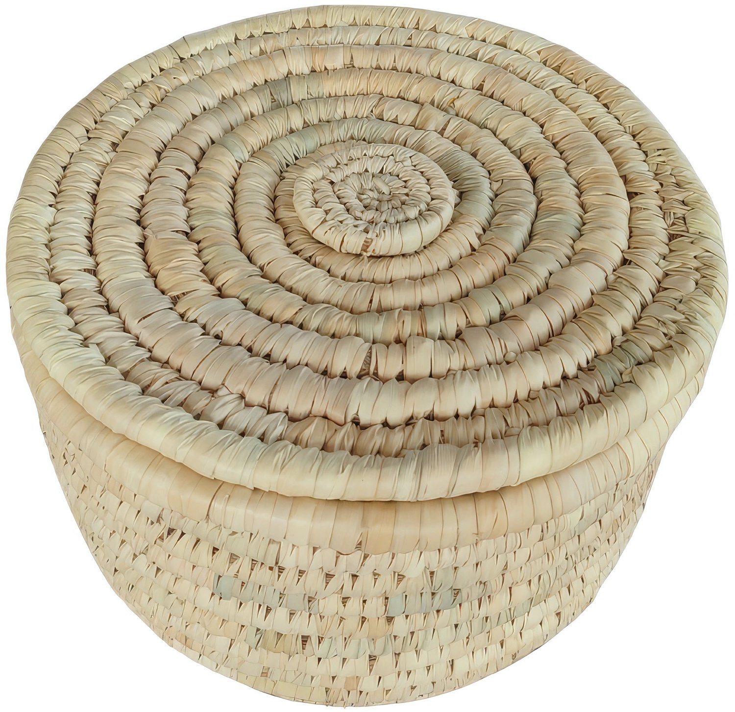 Ronde opbergmand met deksel – palmblad – 7 liter – naturel beige