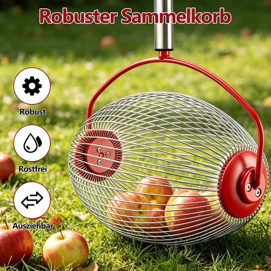Notenraper - Fruitverzamelaar Plukker - Noten Verzamelaar - Eikelraper - Golfbalverzamelaar - Uitschuifbare Handgreep - Notenverzamelaar - Noten Verzamelaar - Tuingereedschap - Tuingereedschap - rood — afbeelding 4