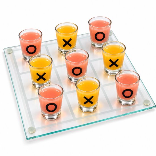 Lomera Tic Tac Toe Drankspel met Shotglaasjes - Boter Kaas en Eieren Drinkspel - Kruisje Nulletje - Drankspel voor 2 Spelers - Partyspel voor Volwassenen - Drinking Game - Drie op een Rij - OXO