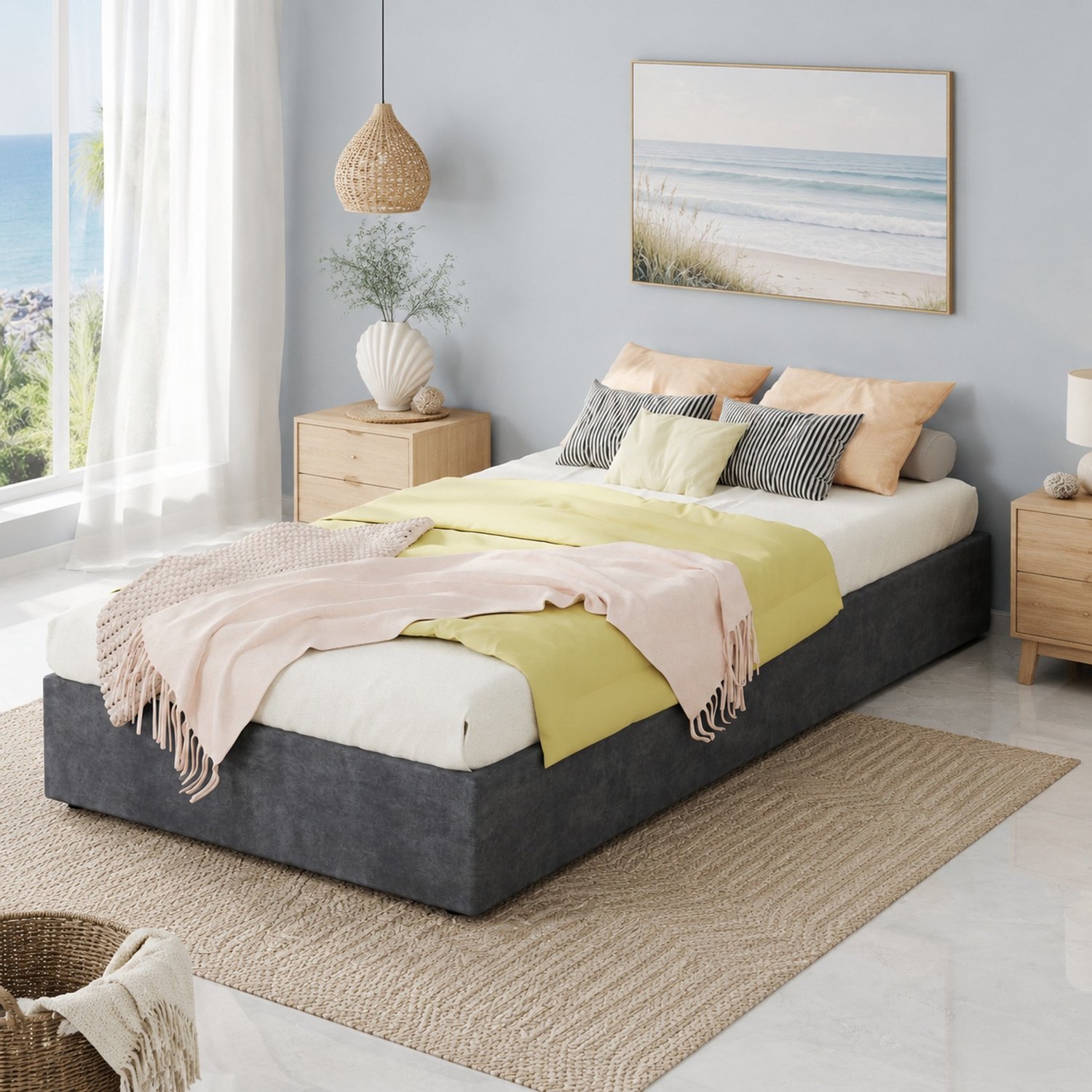 CHICFURN Gestoffeerd bedframe 90 x 200 cm - Gaslift - Opbergruimte - Grijs