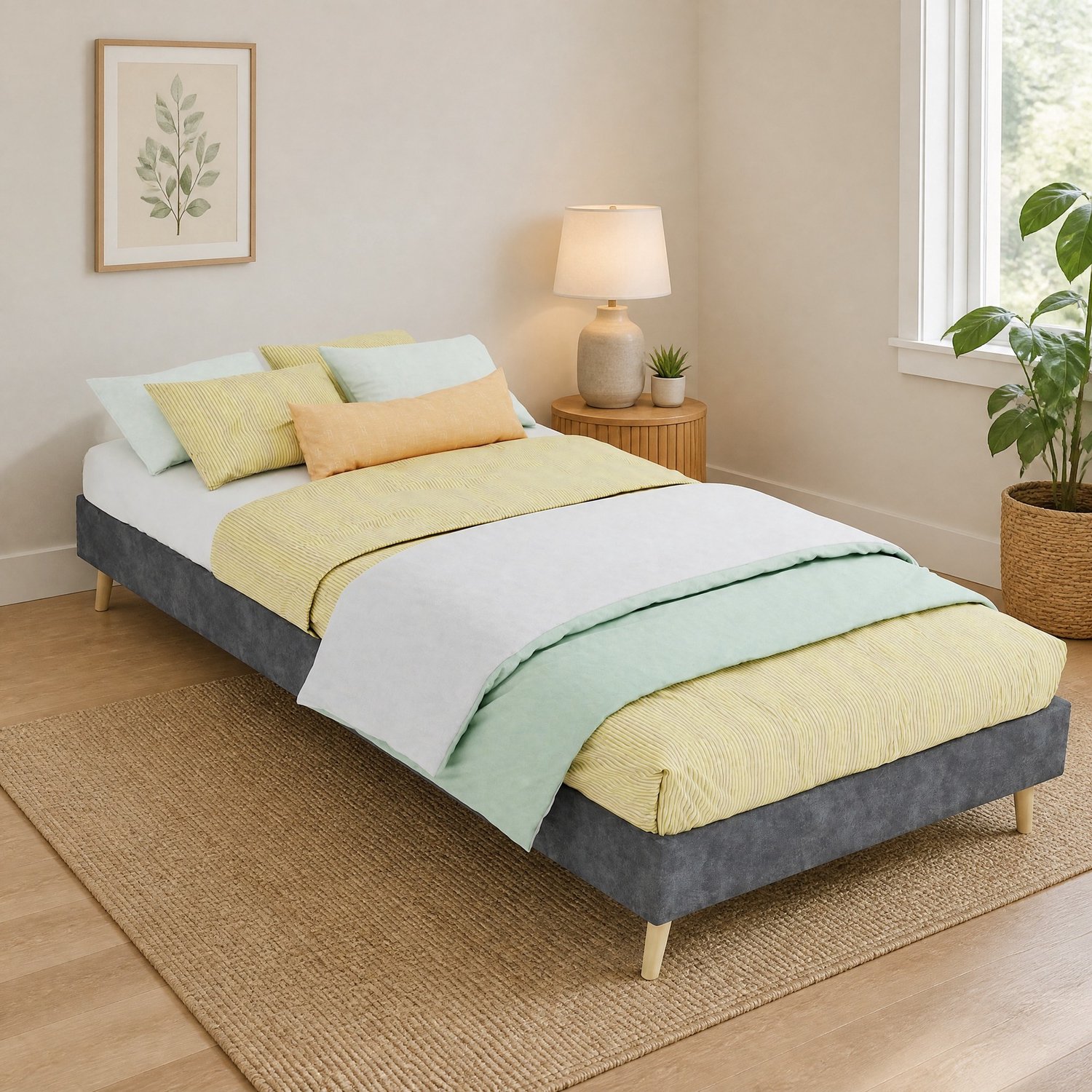 CHICFURN Bedframe 90 x 200 cm - grijs - zonder hoofdbord - lattenbodem