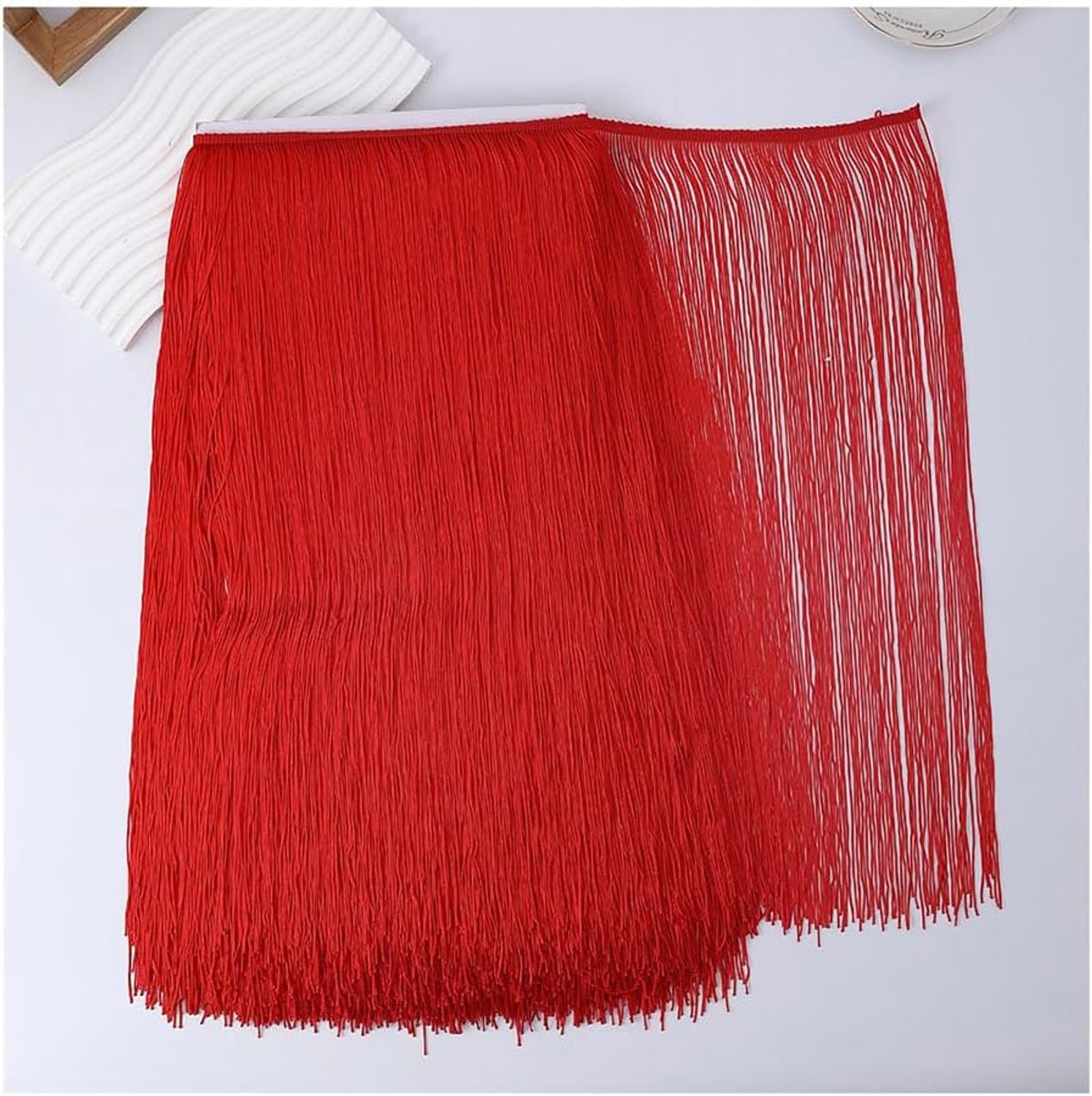 2,7 m kwastjes, 50 cm breed, polyester, franjes, dansfranjes, franjes om te naaien, trim, franjenband, kostuum, kwasten, decoratielint voor kleding, knutselen, handwerk, rood