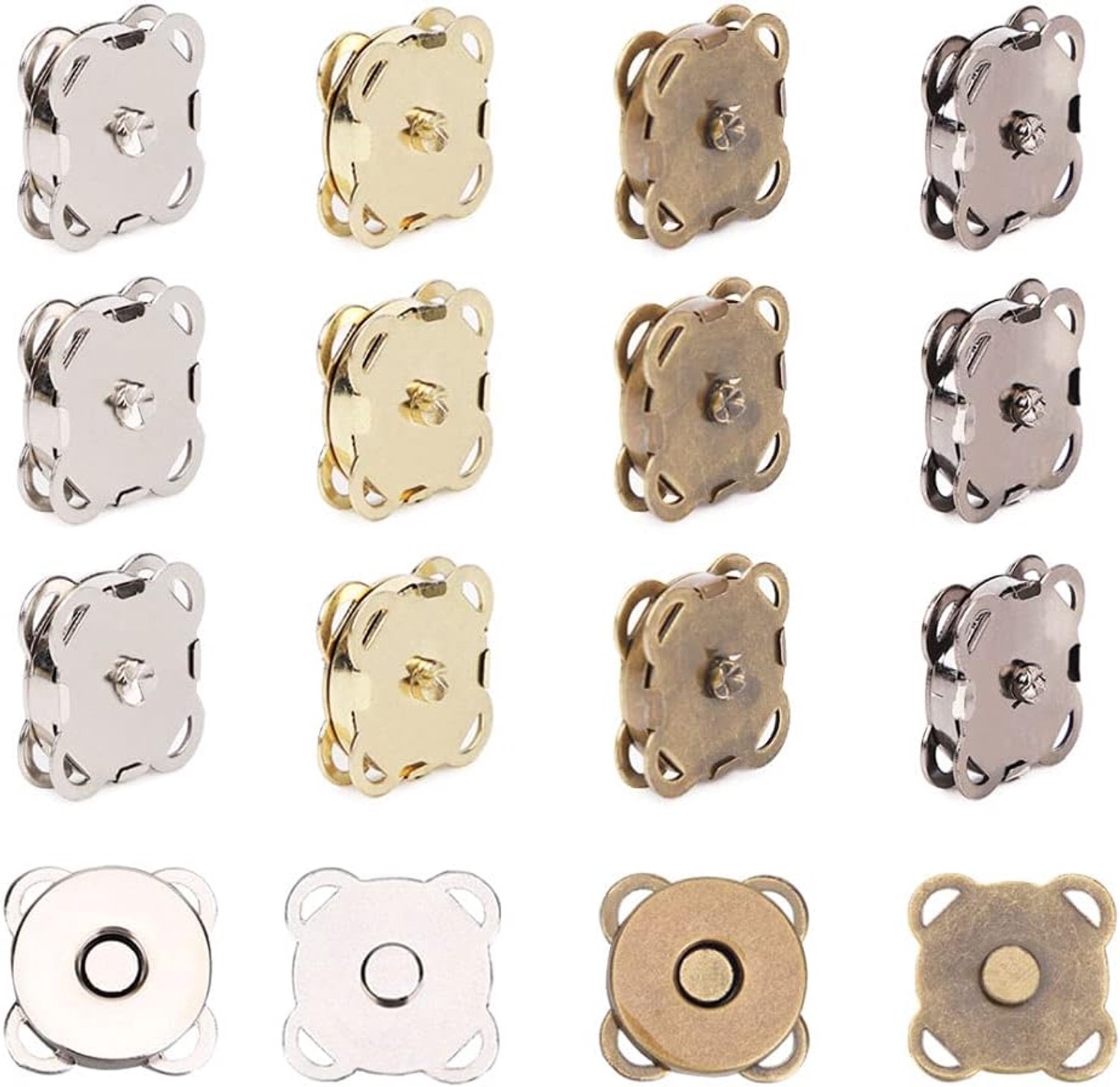 Knopen, 40 stuks, magnetische knopen, 14 mm, magneetknoppen voor tassen, magnetische knopen, naaien, drukknopen voor tassen, handwerk, knutselen (goud, zilver, zwart en brons)