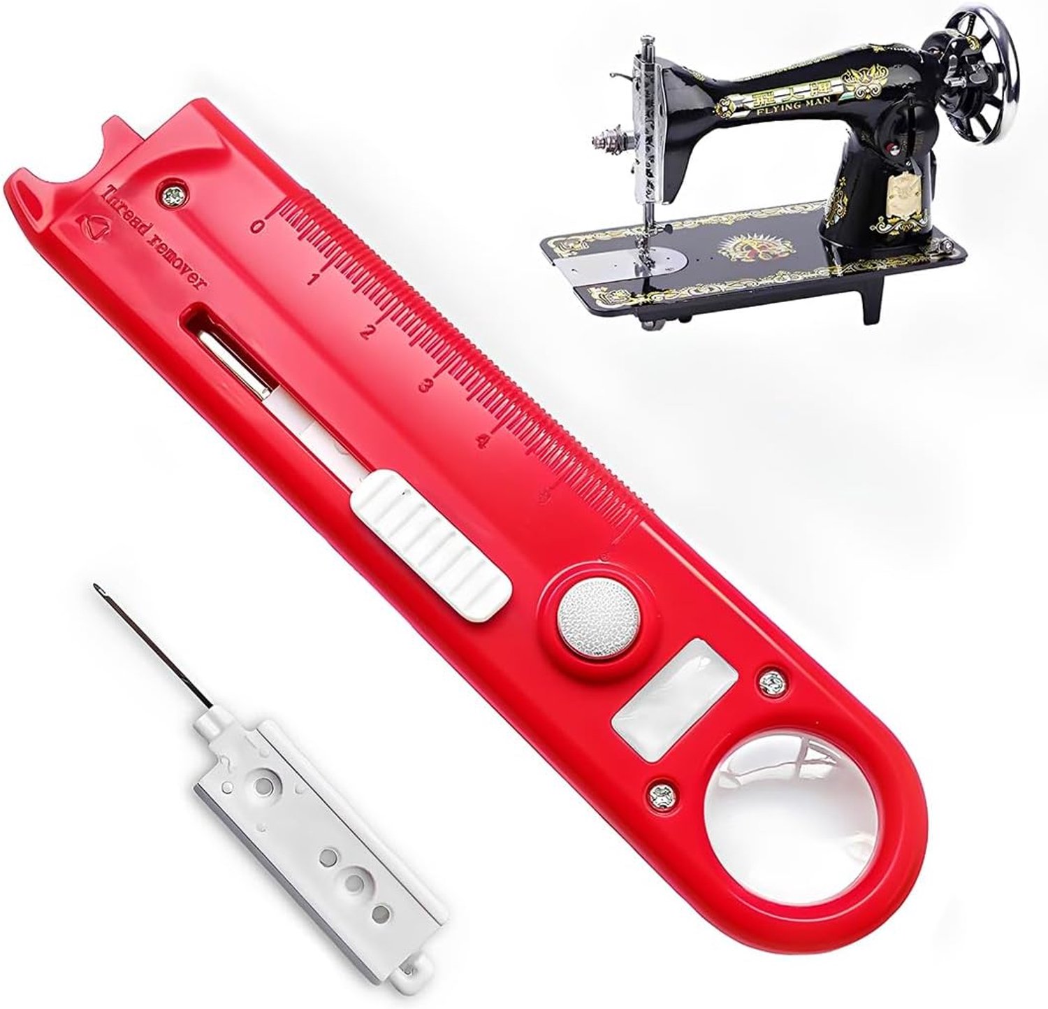 Naald voor hand- en machinenaaien, 2-in-1 naaldinstrijger met reservenaald, rood, kunststof, 1 stuk, eenvoudige naaiset voor senioren en beginners