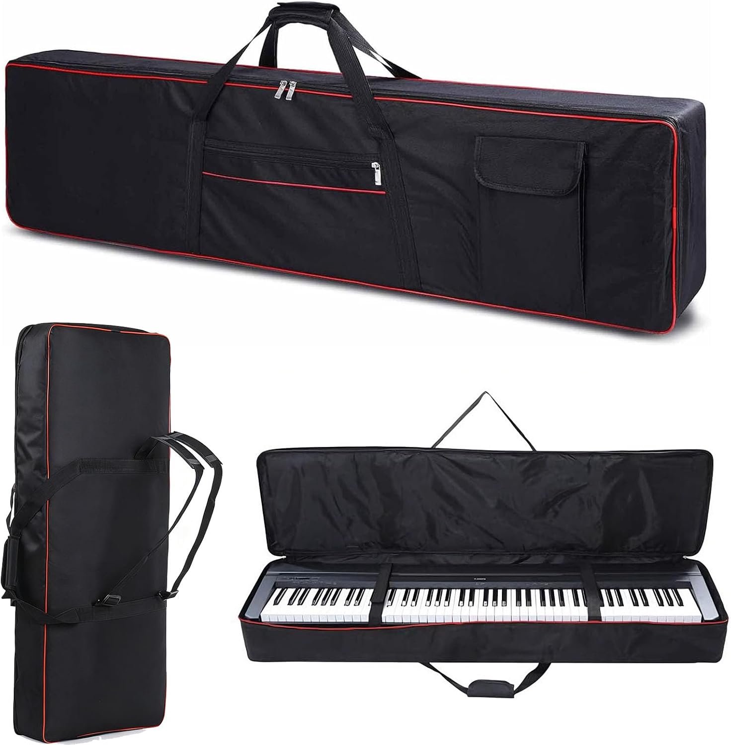 Keyboardtas met 88 toetsen, versterkte handgrepen en verstelbare schouderbanden, 600D waterdicht Oxford-weefsel, met 6 mm EVA-schuimbekleding voor digitale e-piano en muziekaccessoires