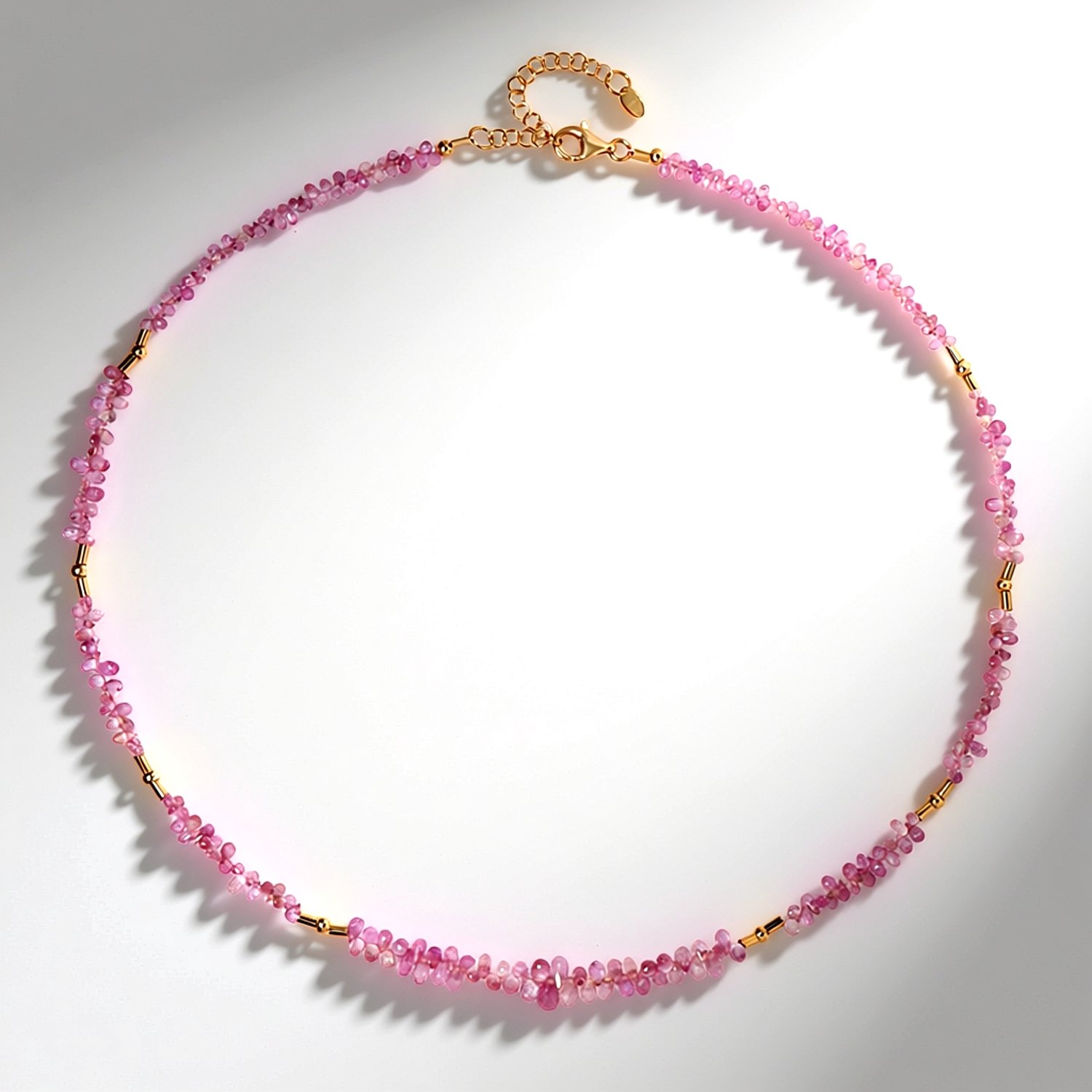 Cavill - Halsketting 925 Sterling Zilver - Roségoud Verguld - 42,28 ct Ceylon Roze Saffier - Fancy Gefacetteerde Kralen - Elegante Damesketting
