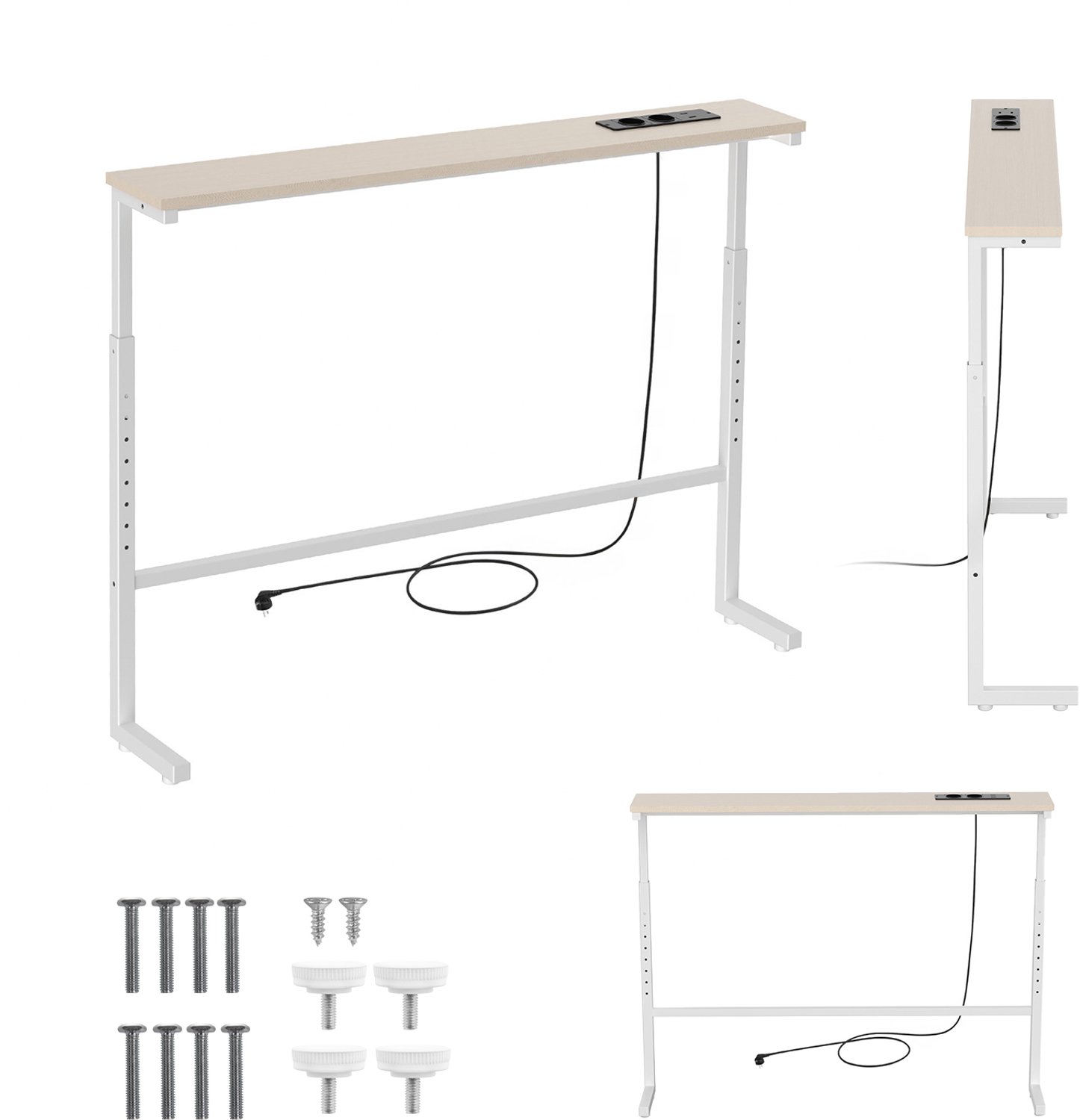Maclean - Bijzettafel met USB-C en stekker - in hoogte verstelbaar van 62 tot 83 cm, max. 25 kg, snoer van 2,5 m, MC-140 W - Wit