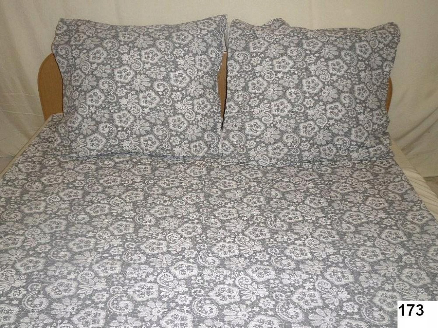 Merkloos Katoenen Kora Beddengoed Set 160x200cm Grijs Wit Bloemen