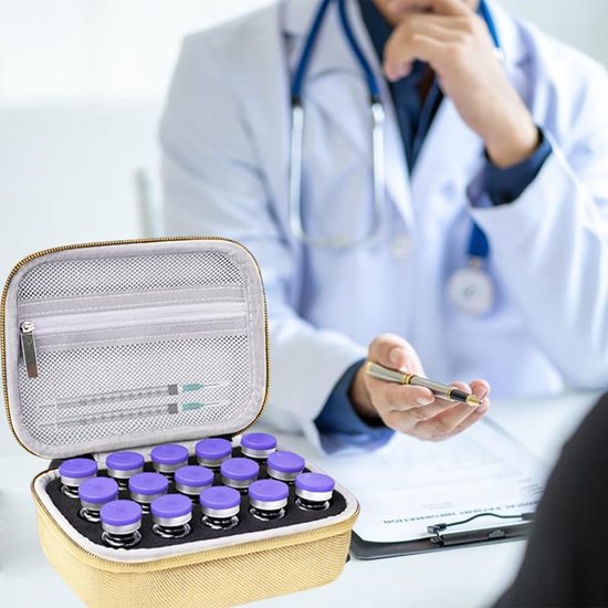 Insuline koeltas - Koelbox - Hardcase Reisetui voor 15 Flacons - Koeltasje - Koeltas - Insuline gekoelde harde koffer - Koeltas voor medicijnen - Opbergkoffer voor Koelkast Reizen voor 10 ml Flesjes - Voor dagelijks gebruik en reizen - Goud — afbeelding 5