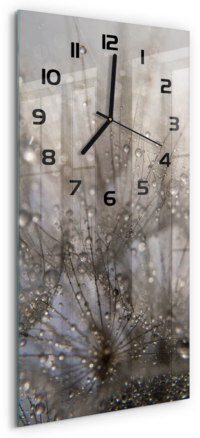 Tulup Wandklok - Paardenbloemzaden Glazen Wandklok Design - 30x60 cm - Wit Klok Glas Met Opdruk - Zwarte handen - Rechthoekige Klok - Wandklok Glas Met Motief - Decoratieve Glazen Klok