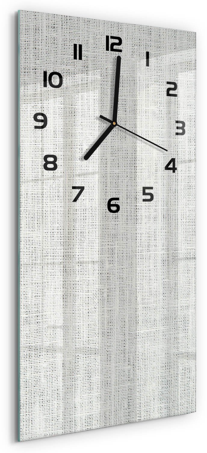 Tulup Wandklok - Wit linnen canvas Wandklok Glas Decoratie - 30x60 cm - Wit Gekleurde Glazen Klok - Zwarte handen - Rechthoekige Klok - Klok Glas Met Opdruk - Moderne Wandklok Glas