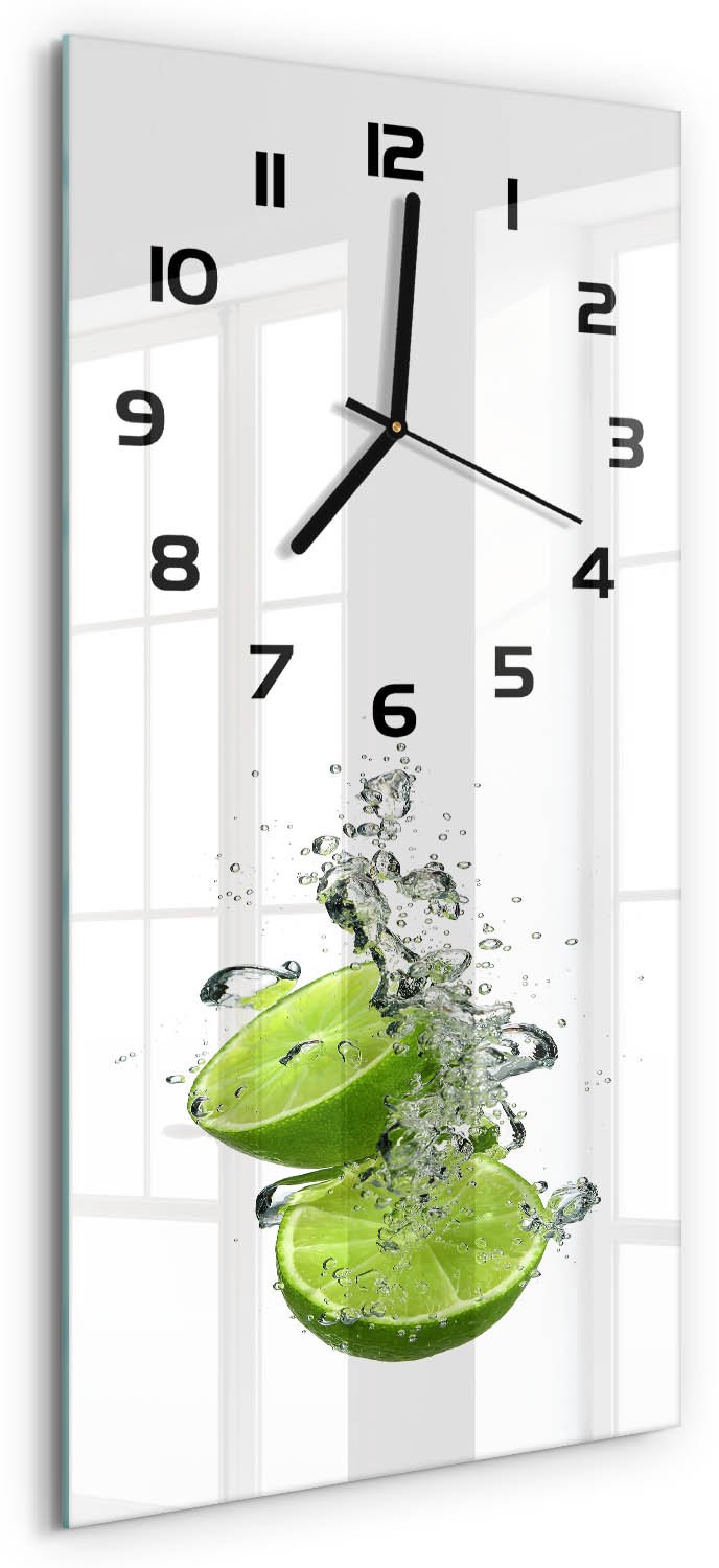 Tulup Wandklok - Kalk onder water Glazen Wandklok Design - 30x60 cm - Groente Klok Glas Met Opdruk - Zwarte handen - Rechthoekige Klok - Wandklok Glas Met Motief - Decoratieve Glazen Klok