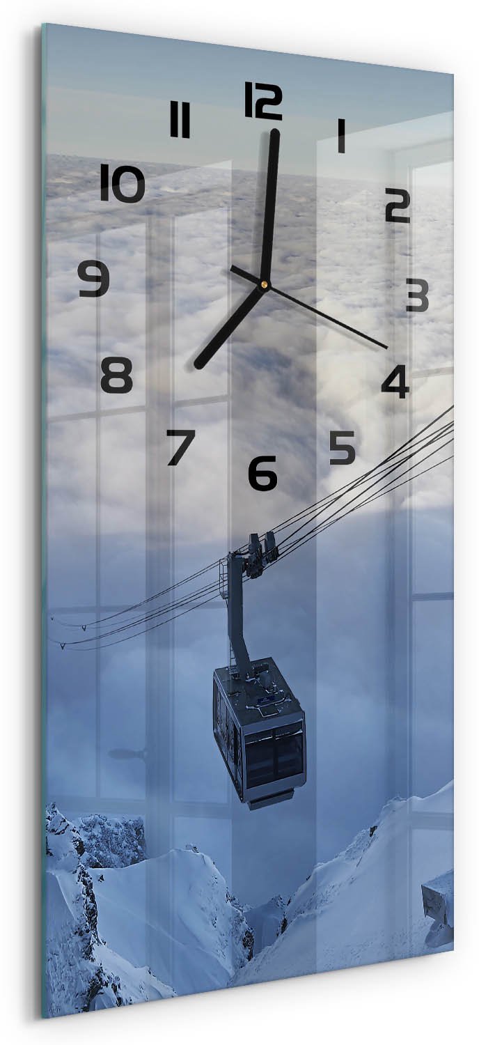 Tulup Wandklok - Achtbaan Gekleurde Glazen Klok - 30x60 cm - Wit Glazen Klok Met Print - Zwarte handen - Rechthoekige Klok - Moderne Wandklok Glas - Wandklok Glas Decoratie