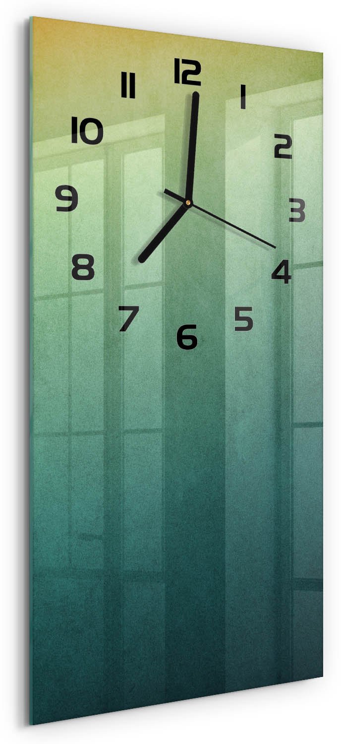 Tulup Wandklok - Zeegradiënten Wandklok Glas Decoratie - 30x60 cm - Veelkleurig Gekleurde Glazen Klok - Zwarte handen - Rechthoekige Klok - Klok Glas Met Opdruk - Moderne Wandklok Glas