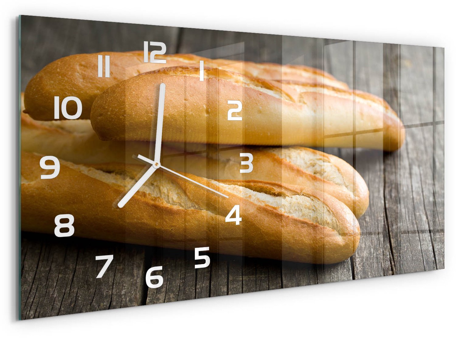 TULUP Wandklok - Bagels Decoratieve Glazen Klok - 60x30 cm - Bruin Glazen Wandklok Design - Witte handen - Rechthoekige Klok - Glazen Klok Met Print - Wandklok Glas Met Motief