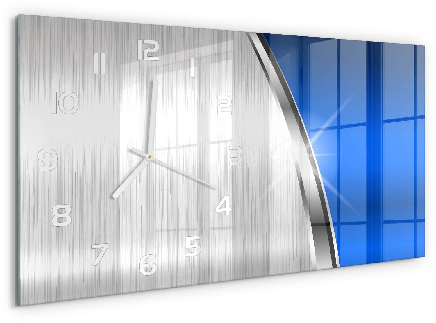 TULUP Wandklok - Metaalabstractie Decoratieve Glazen Klok - 60x30 cm - Blauw Glazen Wandklok Design - Witte handen - Rechthoekige Klok - Glazen Klok Met Print - Wandklok Glas Met Motief