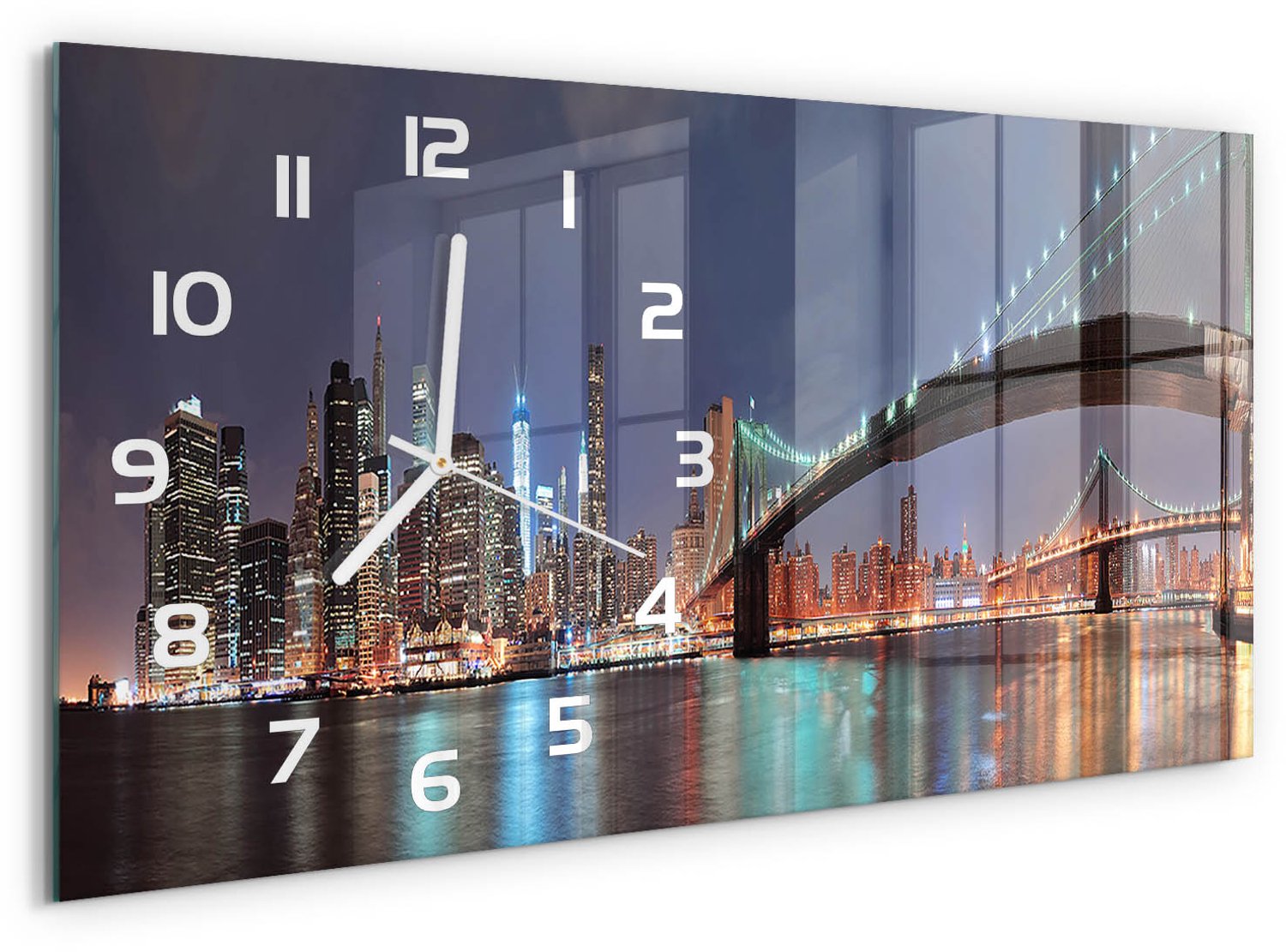 TULUP Wandklok - Manhattan, New York Decoratieve Glazen Klok - 60x30 cm - Veelkleurig Glazen Wandklok Design - Witte handen - Rechthoekige Klok - Glazen Klok Met Print - Wandklok Glas Met Motief