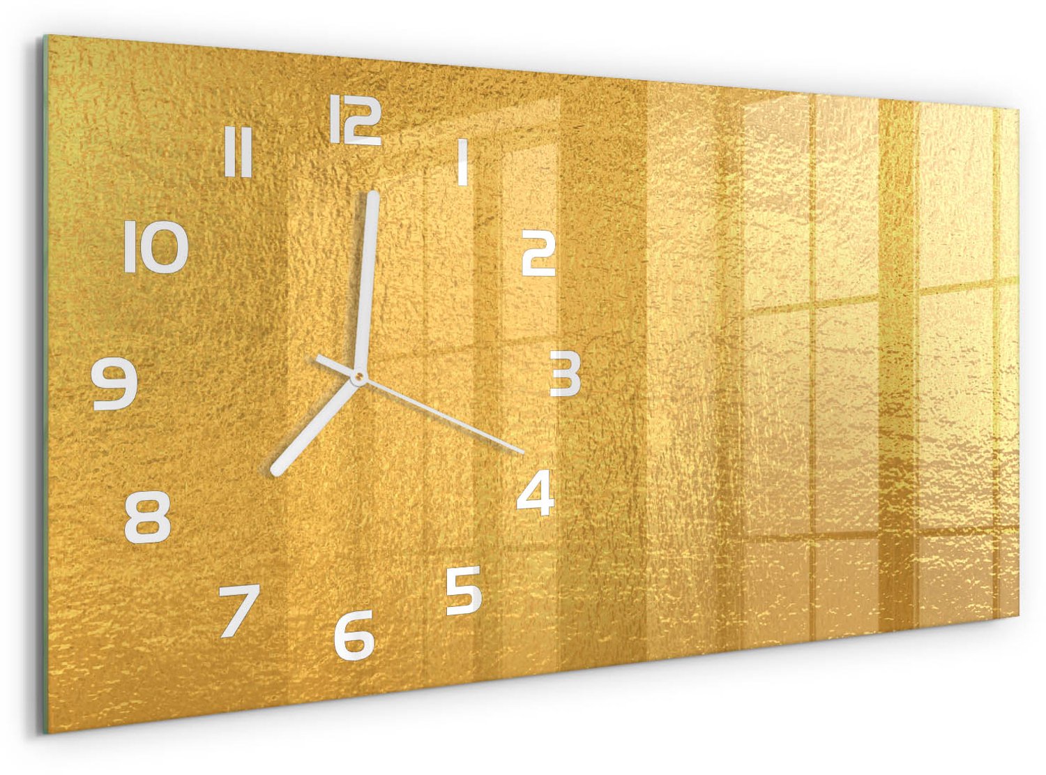 TULUP Wandklok - Achtergrond van goudfolie Glazen Klok Met Print - 60x30 cm - Gouden Wandklok Glas Met Motief - Witte handen - Rechthoekige Klok - Wandklok Glas Decoratie - Gekleurde Glazen Klok