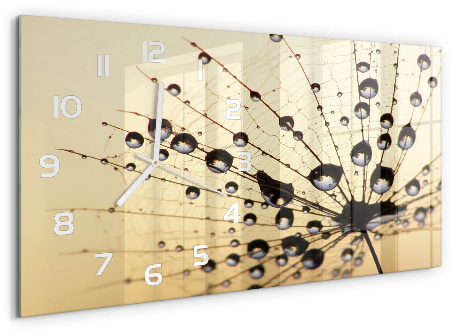 TULUP Wandklok - Vingerafdrukken Moderne Wandklok Glas - 60x30 cm - Beige Wandklok Glas Decoratie - Witte handen - Rechthoekige Klok - Glazen Wandklok Design - Klok Glas Met Opdruk