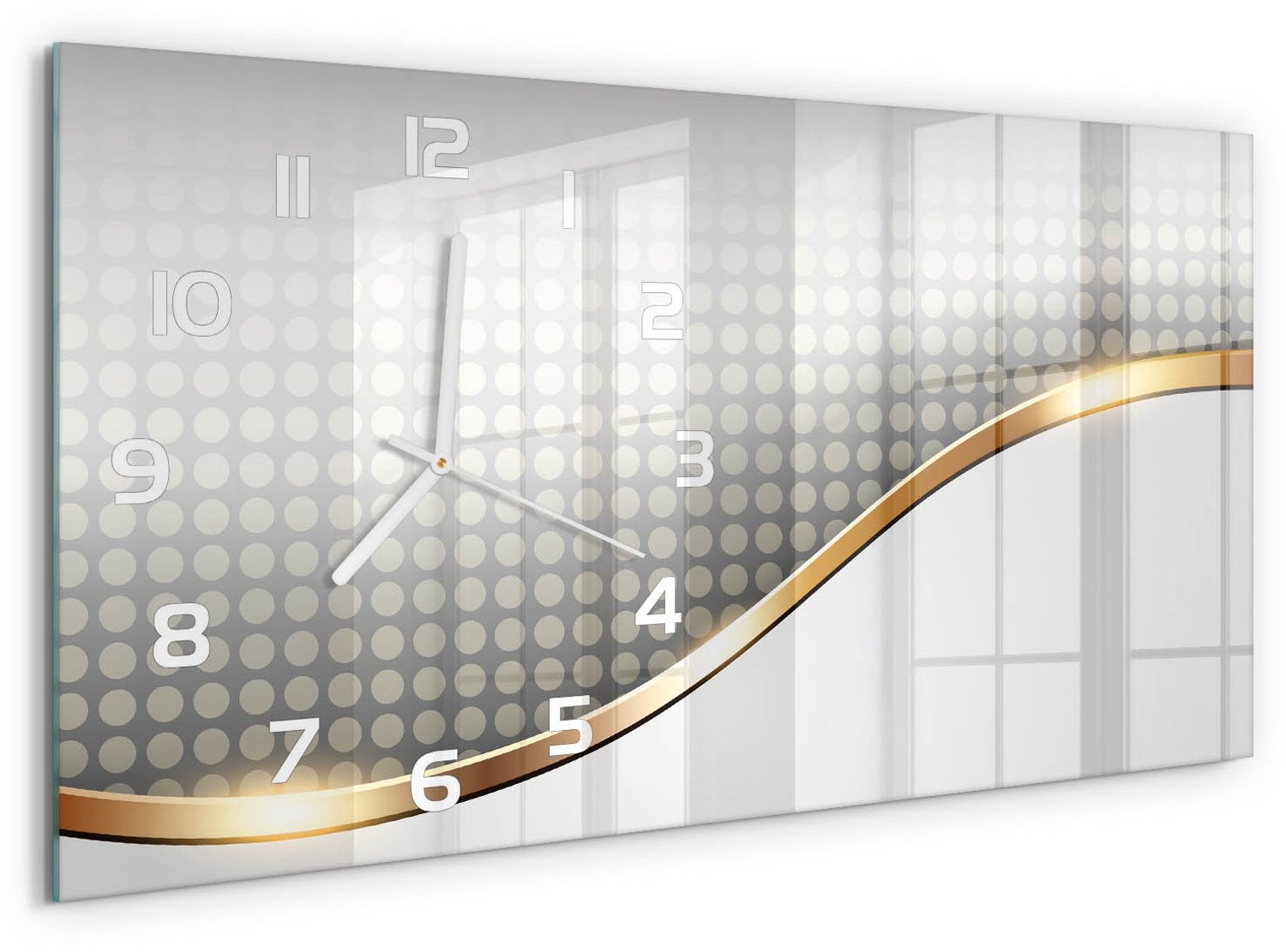 TULUP Wandklok - Abstracte achtergrond Glazen Klok Met Print - 60x30 cm - Gouden Wandklok Glas Met Motief - Witte handen - Rechthoekige Klok - Wandklok Glas Decoratie - Gekleurde Glazen Klok