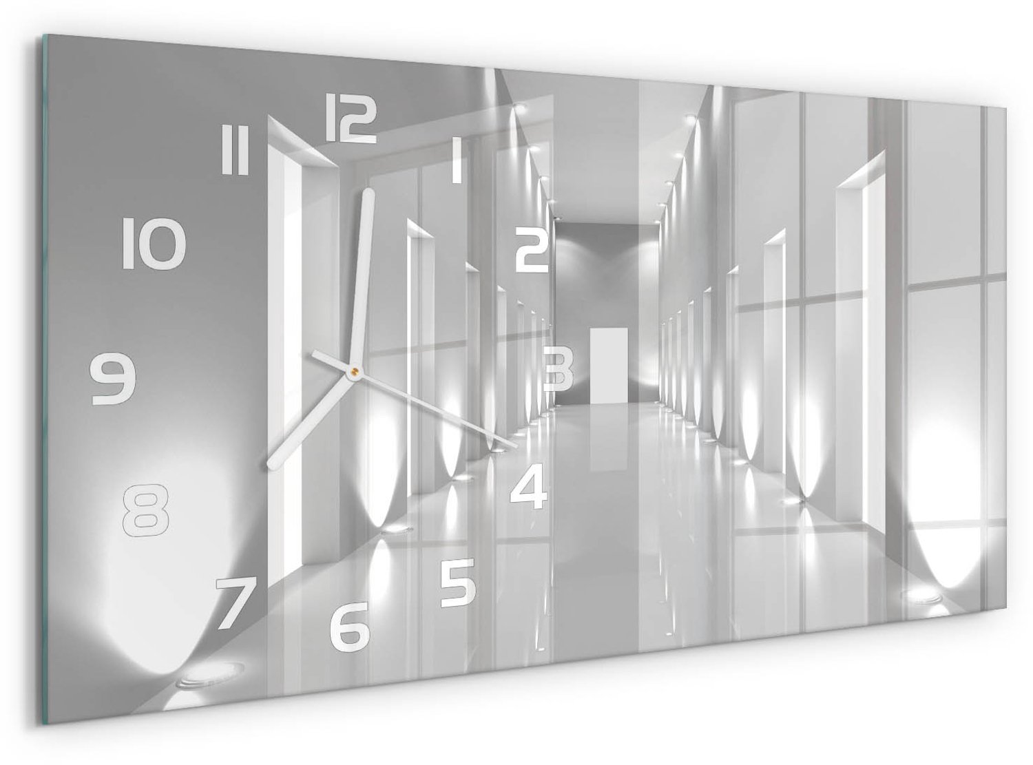 TULUP Wandklok - Hal Glazen Klok Met Print - 60x30 cm - Wit Wandklok Glas Met Motief - Witte handen - Rechthoekige Klok - Wandklok Glas Decoratie - Gekleurde Glazen Klok