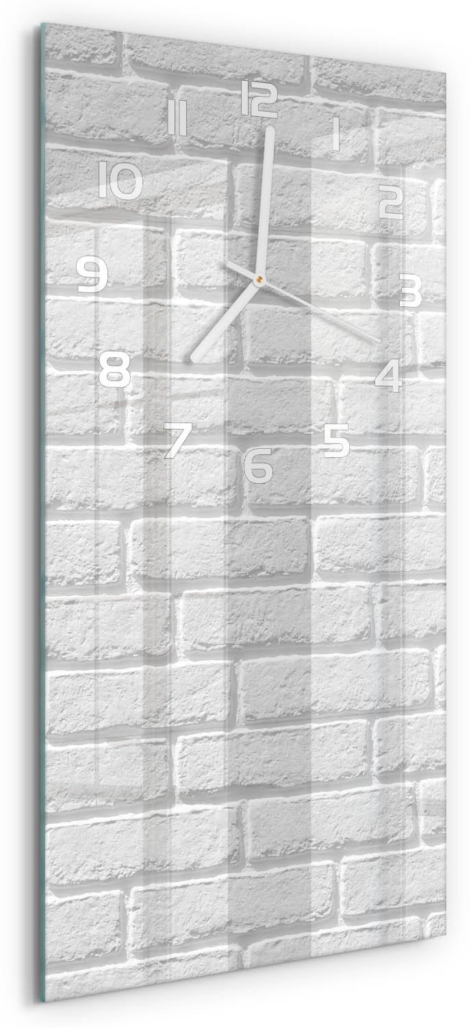 Tulup Wandklok - Bakstenen muur Moderne Wandklok Glas - 30x60 cm - Wit Wandklok Glas Decoratie - Witte handen - Rechthoekige Klok - Glazen Wandklok Design - Klok Glas Met Opdruk