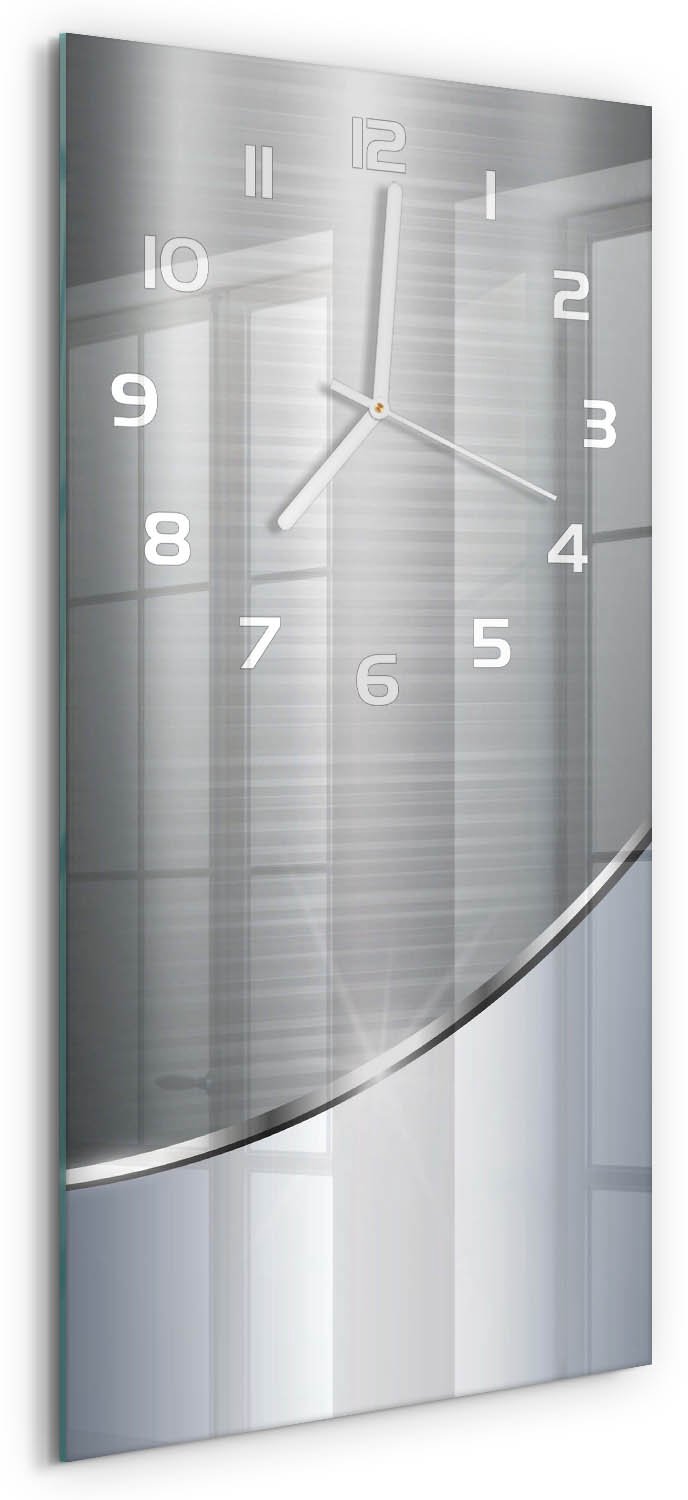 Tulup Wandklok - Metaalabstractie Decoratieve Glazen Klok - 30x60 cm - Zilver Glazen Wandklok Design - Witte handen - Rechthoekige Klok - Glazen Klok Met Print - Wandklok Glas Met Motief