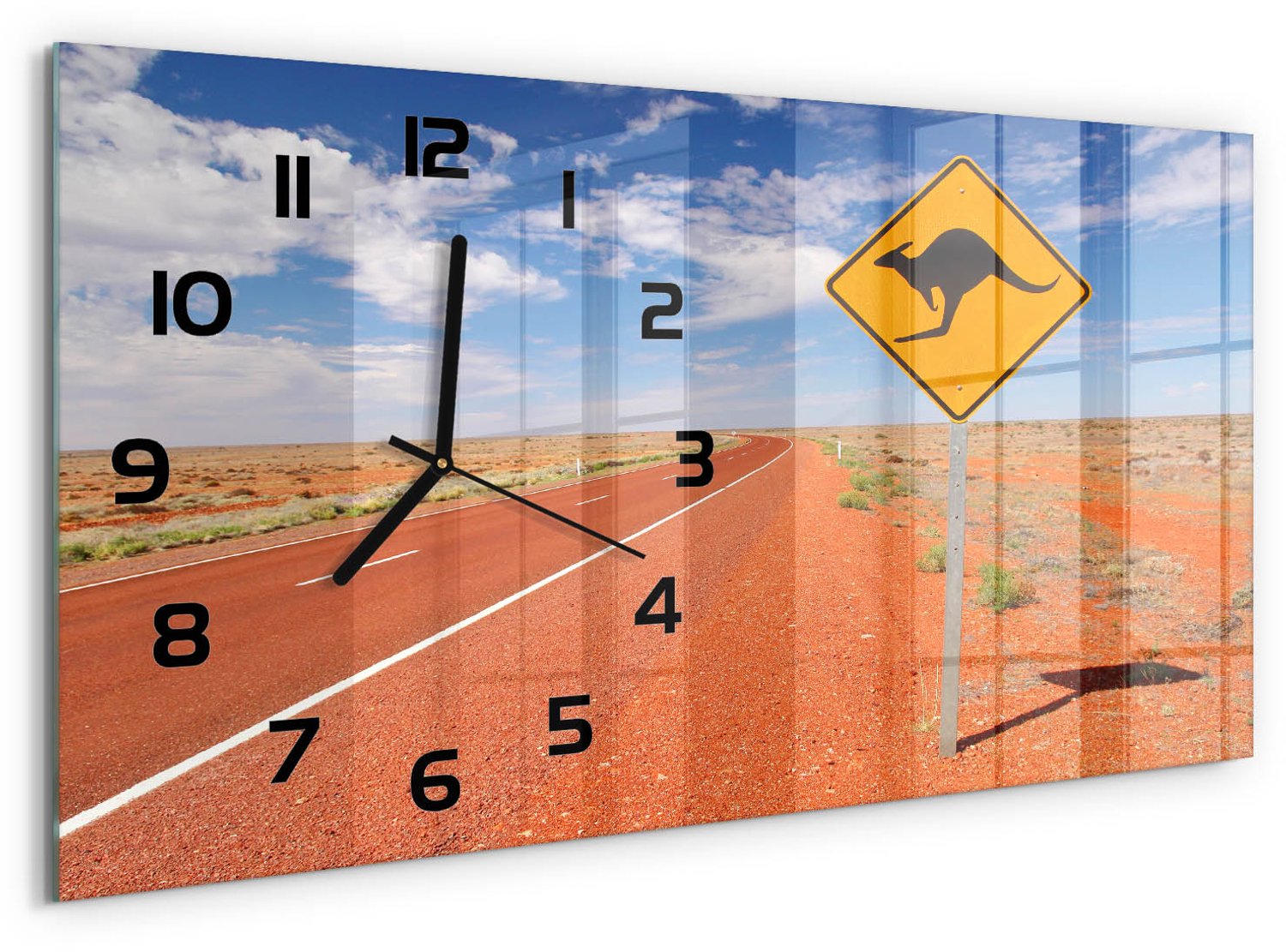 TULUP Wandklok - Weg in Australië Klok Glas Met Opdruk - 60x30 cm - Oranje Moderne Wandklok Glas - Zwarte handen - Rechthoekige Klok - Decoratieve Glazen Klok - Glazen Wandklok Design