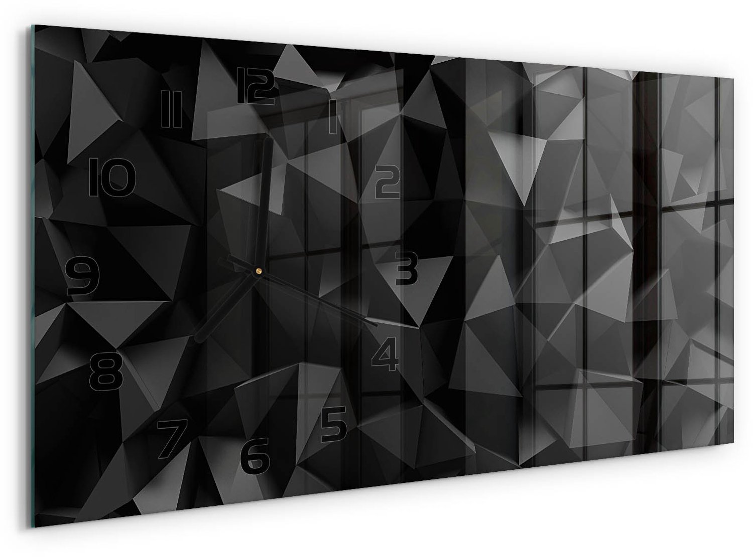 TULUP Wandklok - 3D-abstractie Wandklok Glas Decoratie - 60x30 cm - Zwart Gekleurde Glazen Klok - Zwarte handen - Rechthoekige Klok - Klok Glas Met Opdruk - Moderne Wandklok Glas