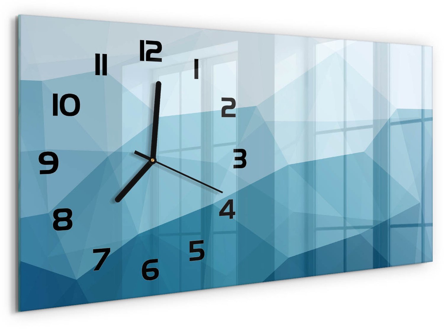 TULUP Wandklok - Abstracte achtergrond Glazen Klok Met Print - 60x30 cm - Blauw Wandklok Glas Met Motief - Zwarte handen - Rechthoekige Klok - Wandklok Glas Decoratie - Gekleurde Glazen Klok