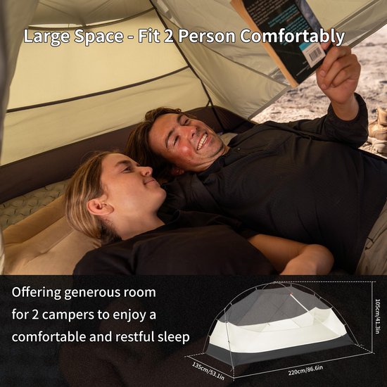 2-Persoons Tent – Waterdicht 3000 mm – Lichtgewicht 2,2 kg – Windbestendige Koepeltent – 3-4 Seizoenen — afbeelding 2