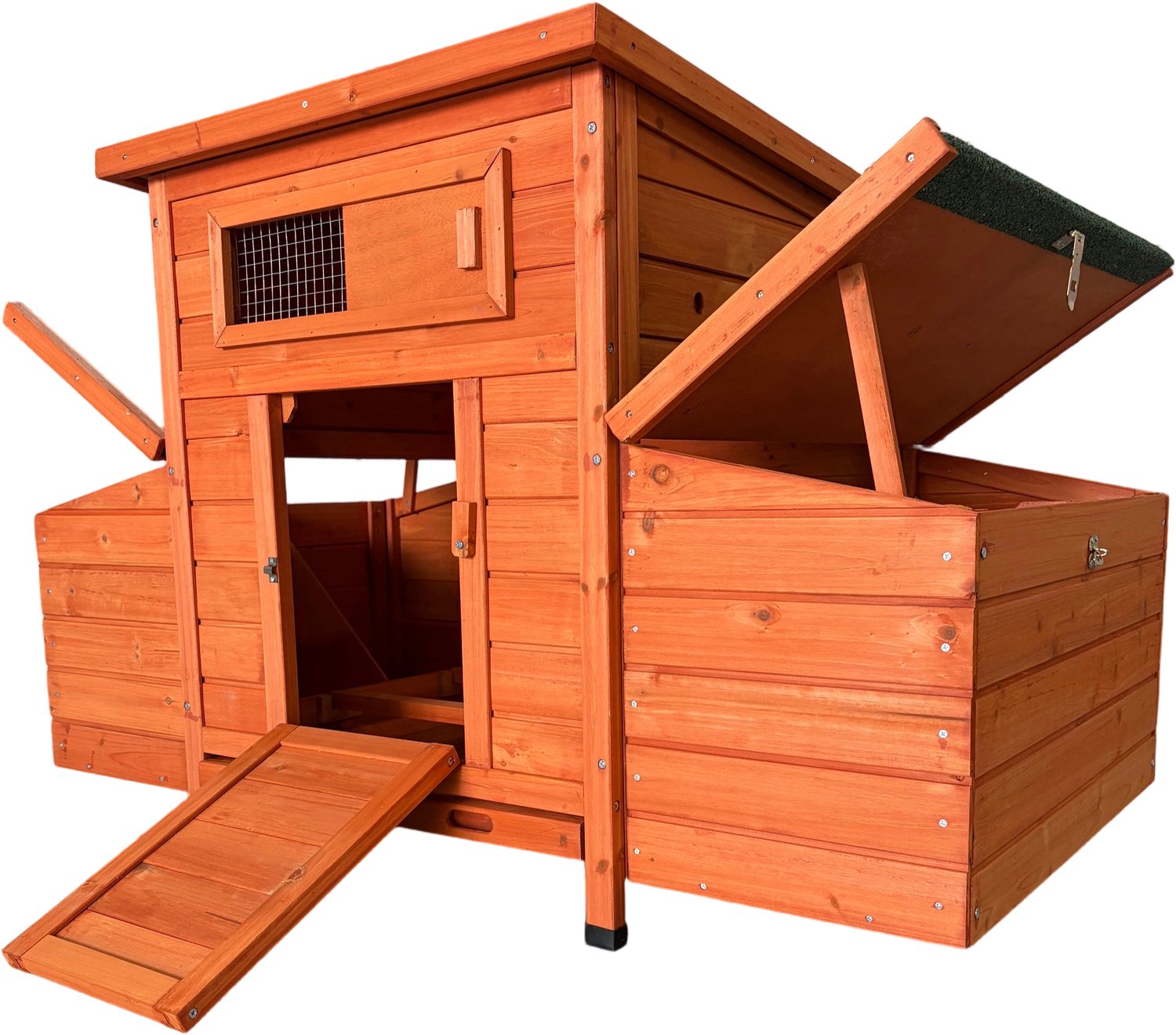 Groot houten kippenhok voor buiten - Met legnesten aan beide zijden - Dubbele ventilatie en voordeur - 119 x 67,7 x 76,5 cm