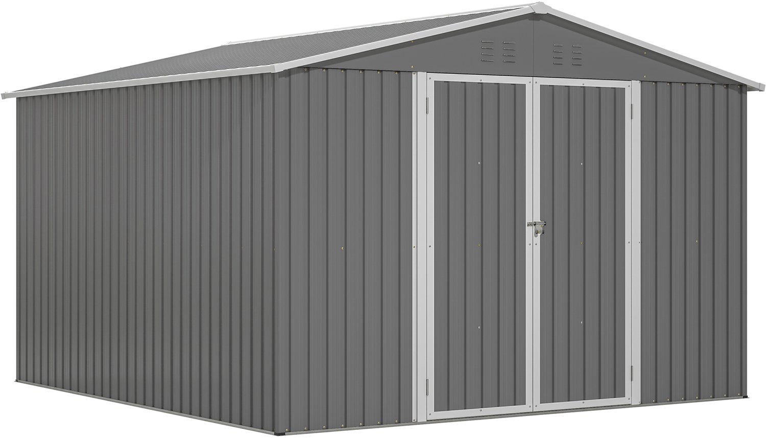 Metalen tuinhuis 300 x 311 x 200 cm - Weerbestendige stalen constructie - Afsluitbare dubbele deuren en vloerframe - Grijs