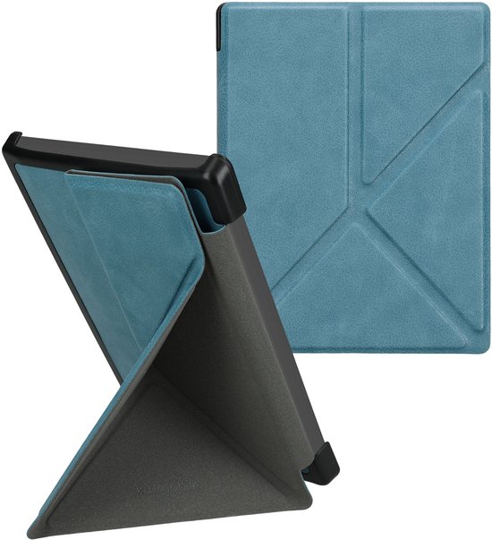 kwmobile e-reader hoesje geschikt voor Kobo Aura Edition 1 hoes - Ereader flip case met standaard - E reader cover van kunstleer - In petrol — afbeelding 2