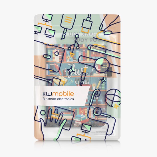 kwmobile flip cover geschikt voor Kobo Clara BW / Colour - Hoes met handgreep en voorvak voor e-reader - Book case in meerkleurig - bibliotheek design — afbeelding 4