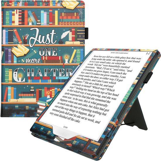kwmobile e-reader hoesje geschikt voor Pocketbook InkPad One hoes - E reader flip case van kunstleer - Ereader cover met stand - bibliotheek design in meerkleurig — afbeelding 2