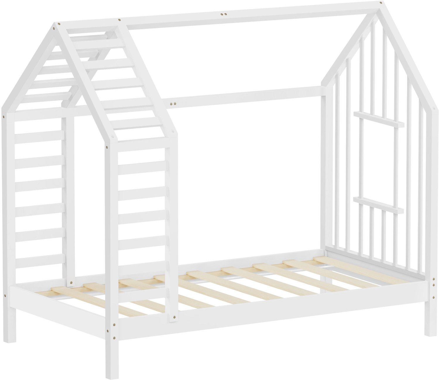 ml-design Kinderbed 80 x 160 cm met lattenbodem, huisbed met dak en raam, robuust bedframe van massief grenenhout, montessoribed voor meisjes en jongens belastbaar tot 90 kg, houten peuterbed met een eenvoudige montage voor de slaapkamer, wit