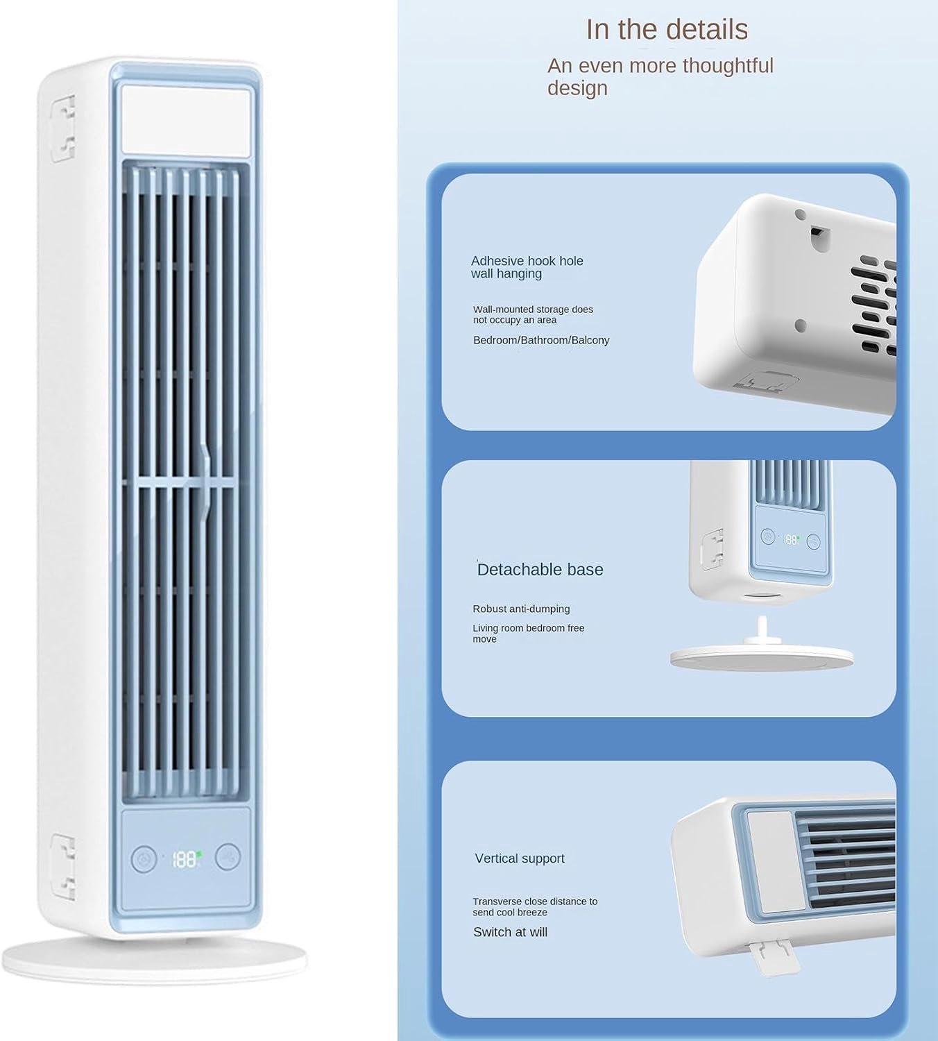 Torenventilator - Bladloze Torenventilator - Stille torenventilator - Ventilator staand - Ventilator - Draagbare - Mobiele Airco Cooler - Bladloos - Draaibaar Ventilator - Met Afstandsbediening - Luchtstroom - Mobiele Airco - Wit – foto 2