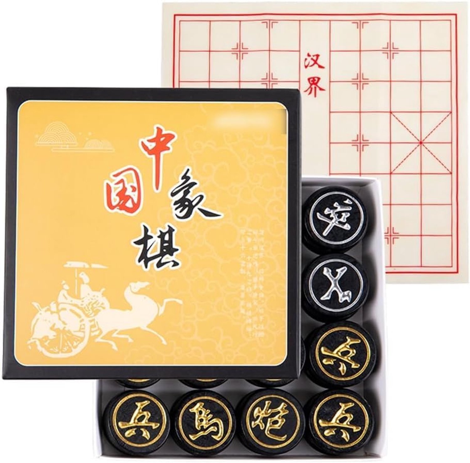 Chinees Schaak, Stevige Houten Schaakstukken Met Schaakraad, Traditioneel Spel Van De Tafelbladvaardigheid Voor Tieners, Black, One Size