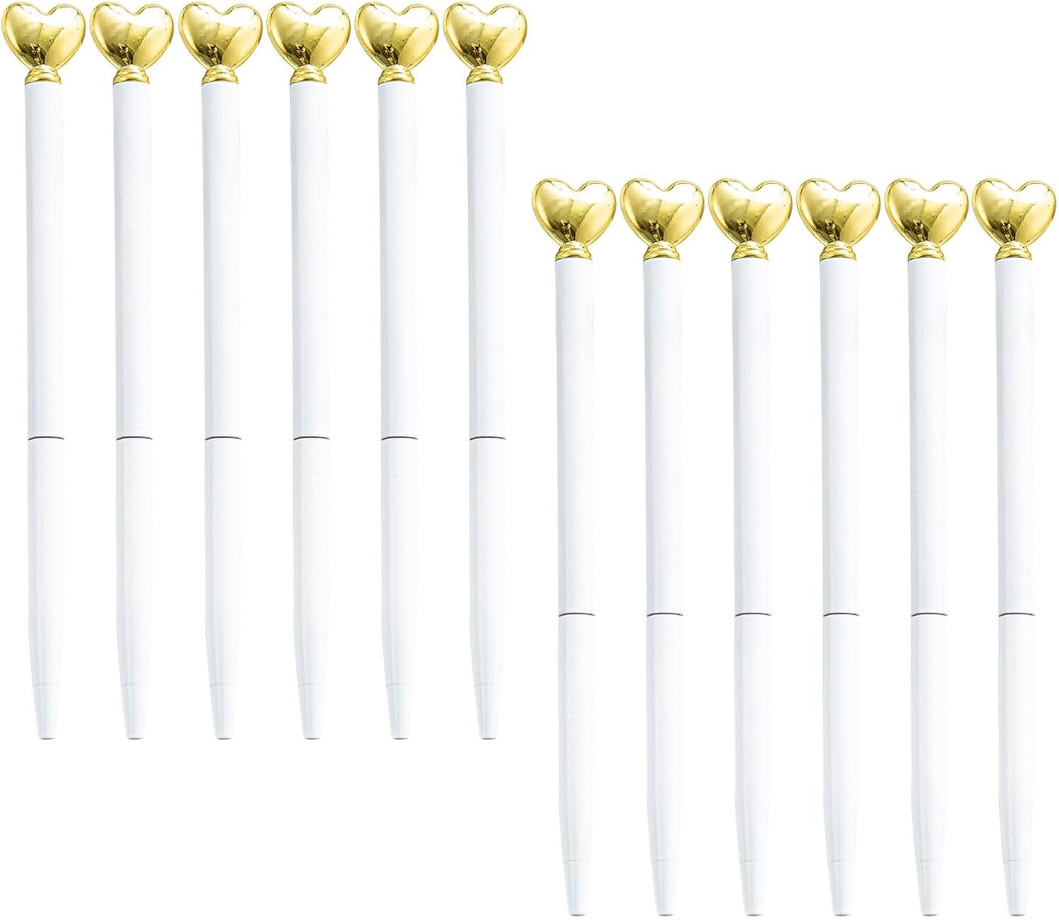 12 Stuks Valentijnsdag Balpennen met Hartvormige Top Navulbare Metalen Ballpoint Pennen Inklapbaar Lichtgewicht voor Gastenboeken Cadeau Romantische Evenementen