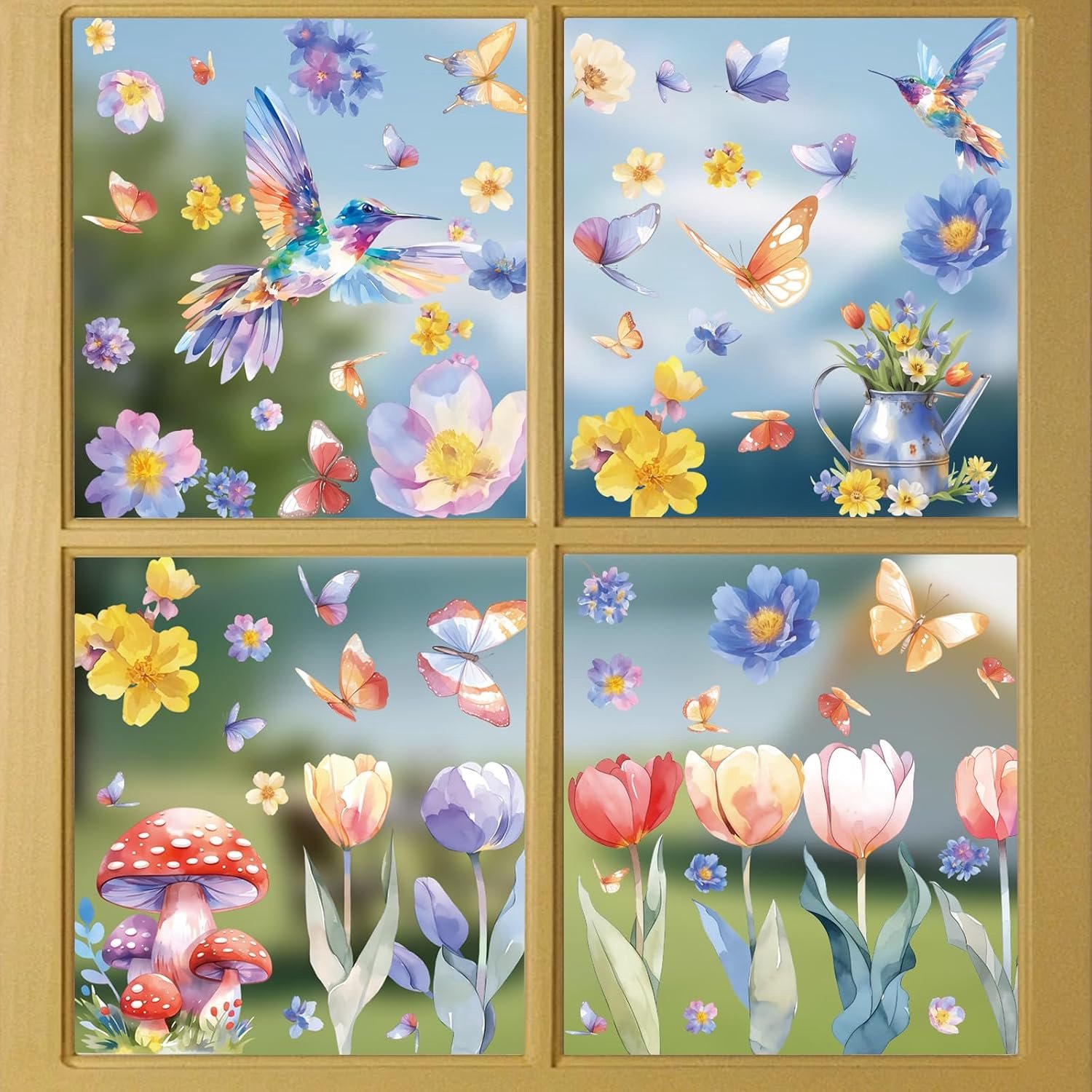 Raamstickers, 9 vellen bloemenraamdecoraties, pvc-glasstickers voor ramen, felgekleurde raamstickers, herbruikbare raamstickers voor raamdecoratie