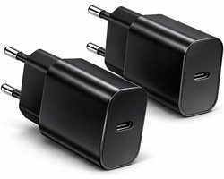 2 x USB-C oplader, 25 W, PD 3.0, snel opladen, compatibel met iPhone 16/15/14/13/12, Samsung Galaxy S24/S23/S22/S21, Xiaomi, Huawei, Pixel, Oppo, OnePlus, Realme, iPad, tablet, EU-stekker, zwart