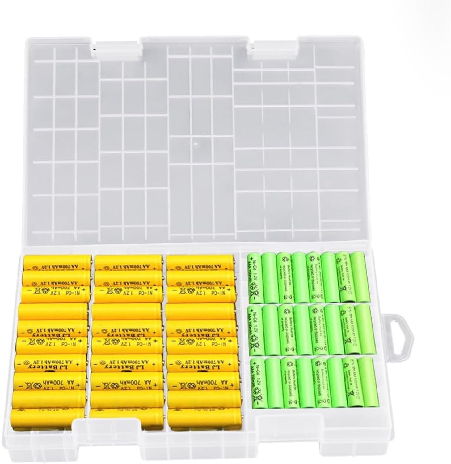 Transparante organizer voor batterijen (inclusief 2 kleine doosjes) – opberg- en sorteerbak voor batterijen, 25 x 16 x 3,6 cm
