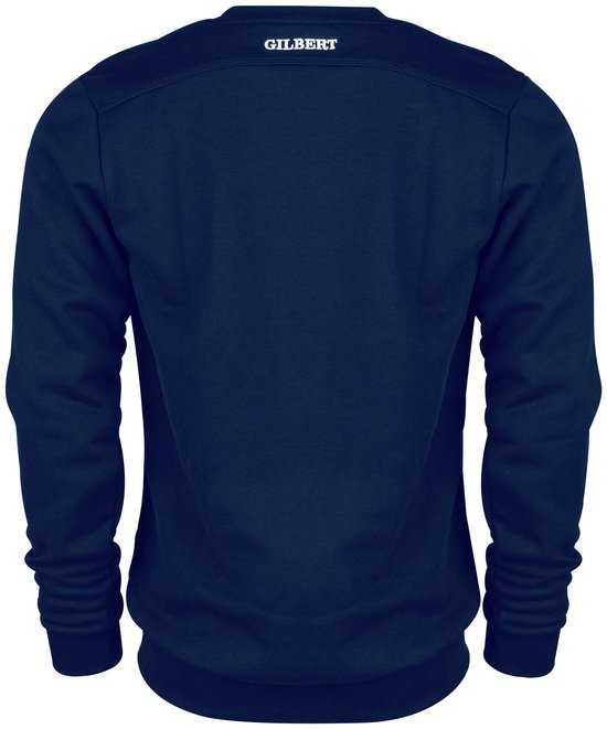 Sweatshirt bleu marine Gilbert, dos avec le texte blanc 'GILBERT' sur la bande du cou.