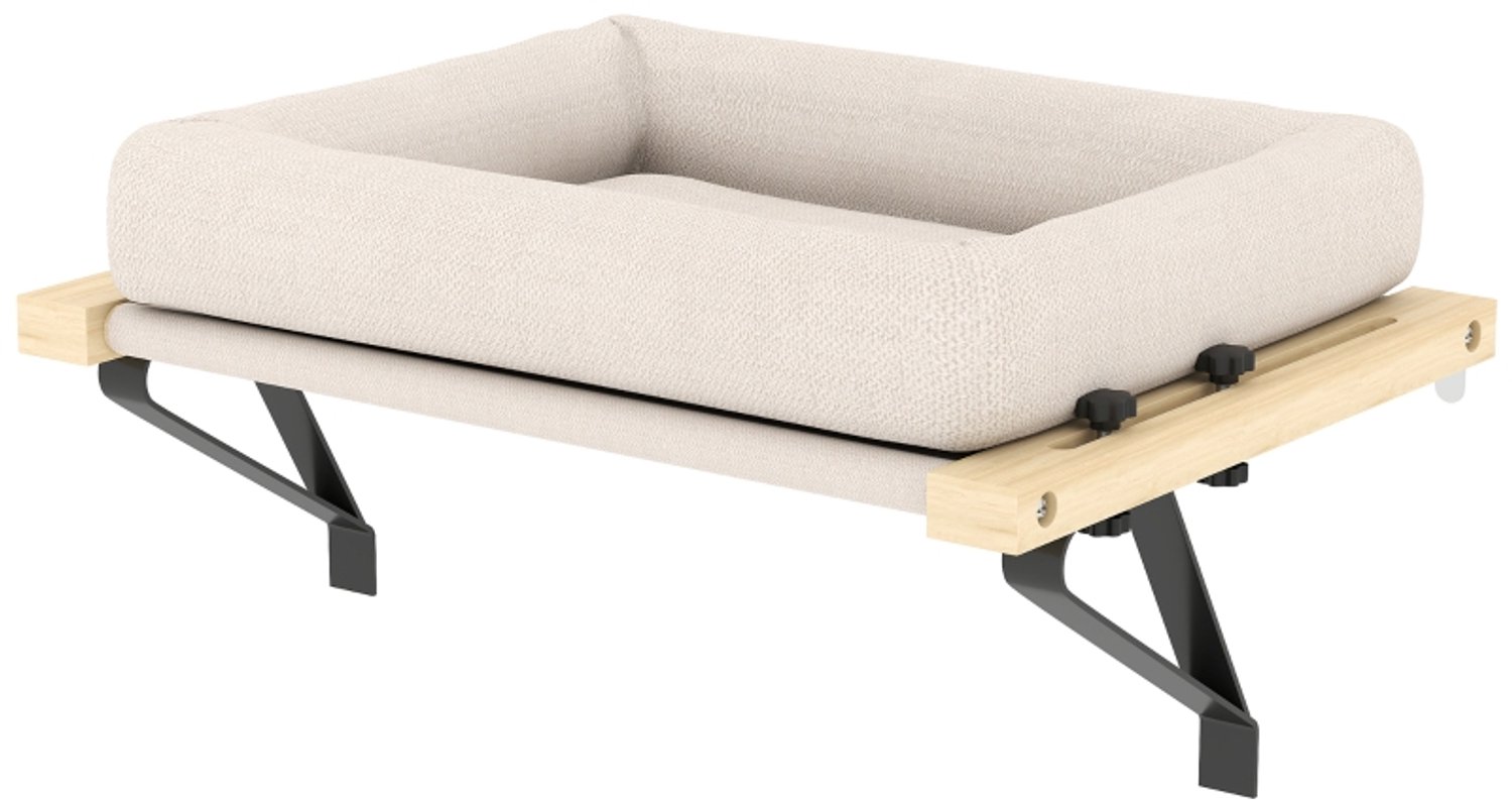 Kattenbed voor vensterbank - Verstelbare houder - Afneembaar wasbaar kussen - Grenenhouten frame - Crèmewit - Voor katten tot 6 kg