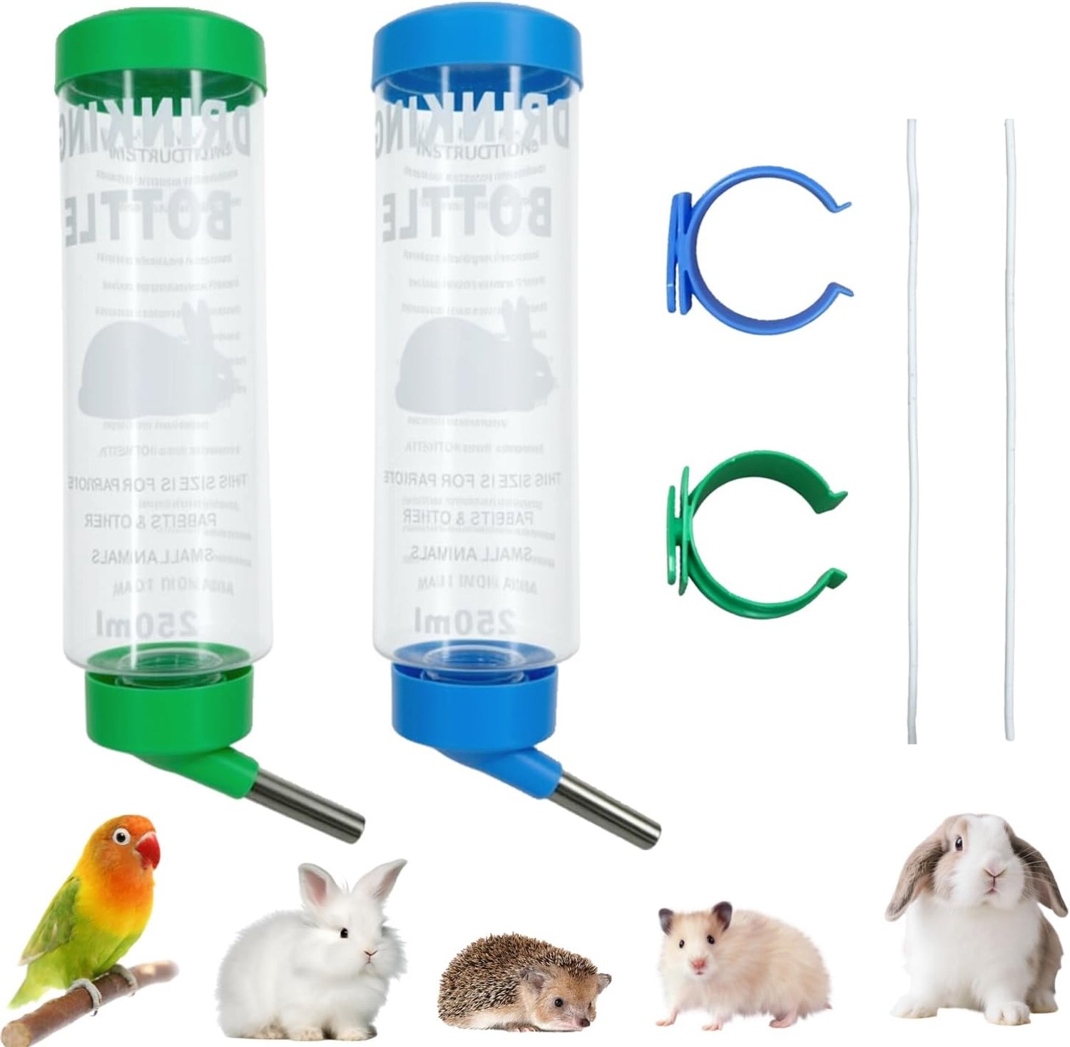 Drinkfles voor kleine dieren 2 stuks - kunststof - 500 ml - ideaal voor konijnen en cavia's - ShopVlot