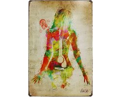 Hioni Music, guitar girl return painting, metal sign plaque poster slogan art decoration vintage pr bar cafe pub - ShopVlot