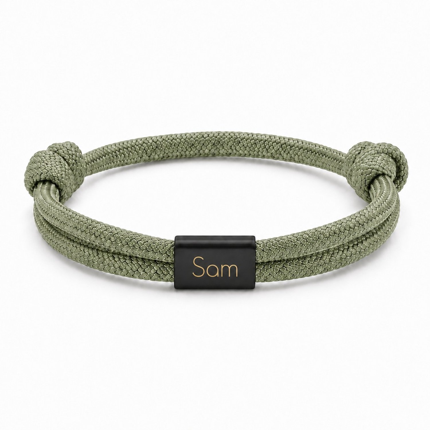 Touw Armband met Namen of Initialen Zwart, Groen