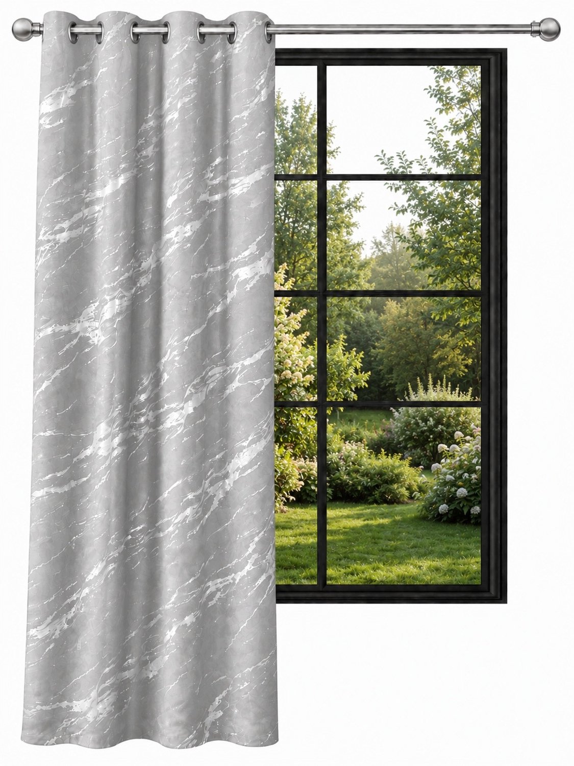 NOW-ART Luxe Velours Gordijn 140x250cm Lichtgrijs met Zilveren Patroon - Gordijn met Ring