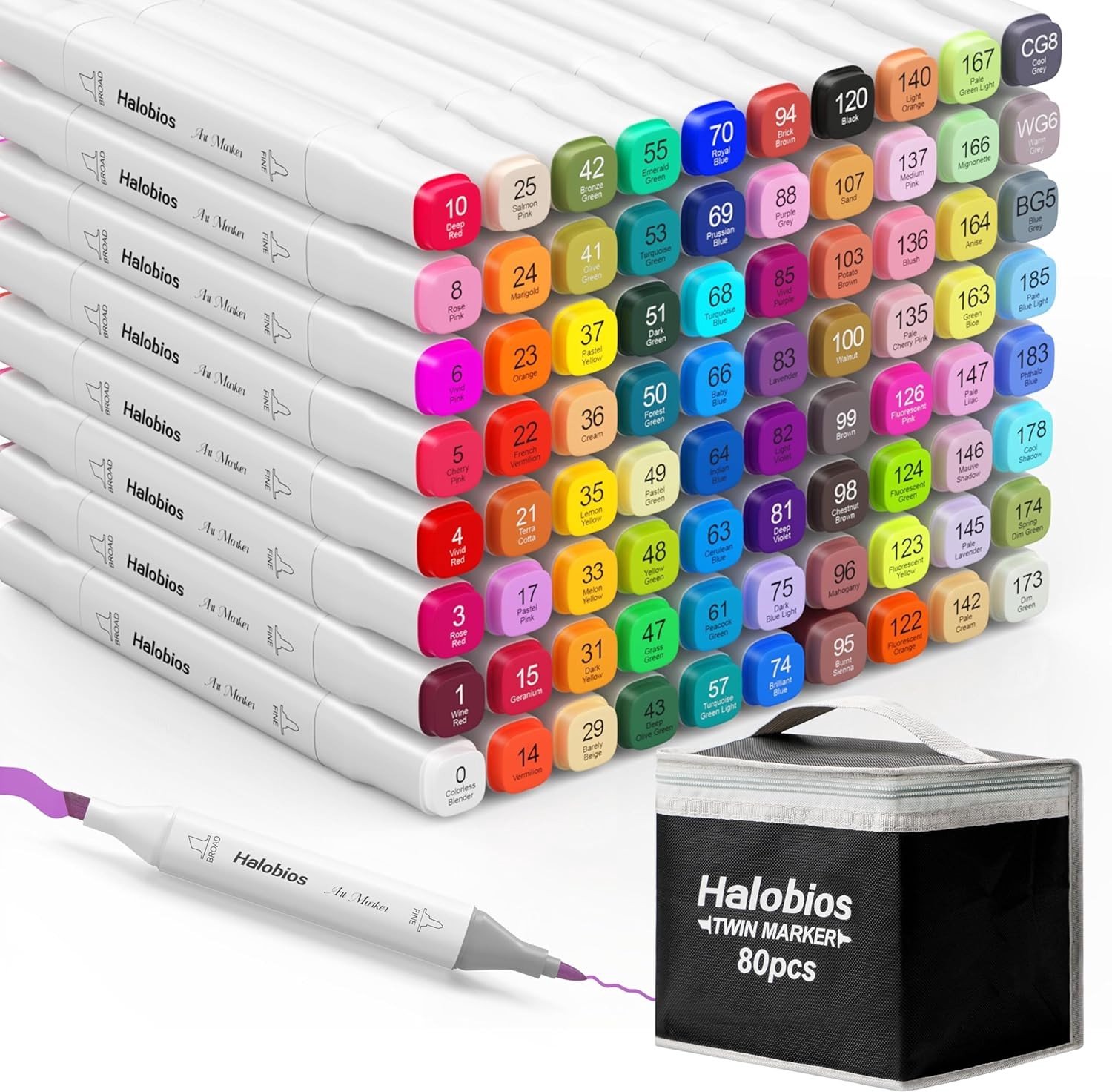Kleurmarkers Set - Multicolor - 80 Stuks - Alcoholmarkers met Dubbele Punt voor Tekenen en Schetsen - Voor Kinderen en Volwassenen